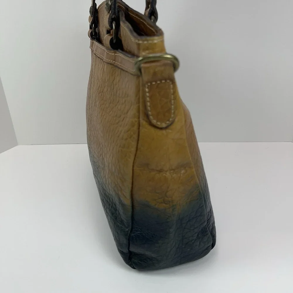 PATRICIA NASH Poppy Italian Leather Satchel Tote Distressed‎ Gradient Brown Blue